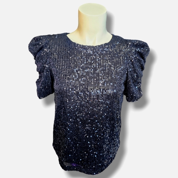 Rachel Zoe Tops - Rack Zoe black sequins puff sleeve blouse. XS